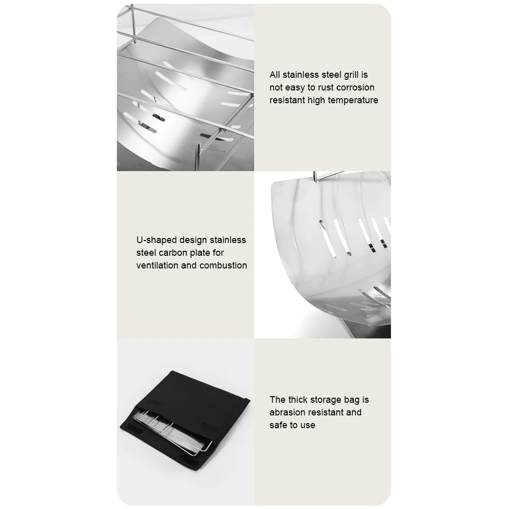 Camping BBQ Grill Portable Camping Fire Grill Folding Camping Firepit Stainless Steel Outdoor Wood Burner for Camping Picnic