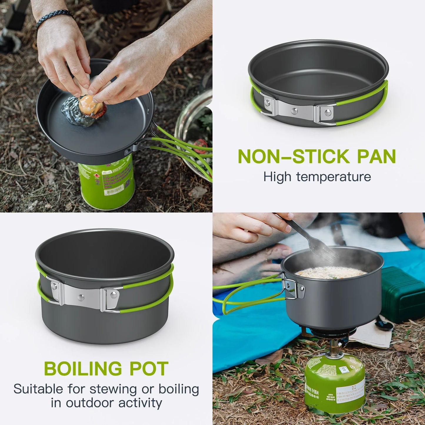 Camping Cookware Set Aluminum Portable Outdoor Tableware Cookset Cooking Kit Pan Bowl Kettle Pot Hiking BBQ Picnic Equipment