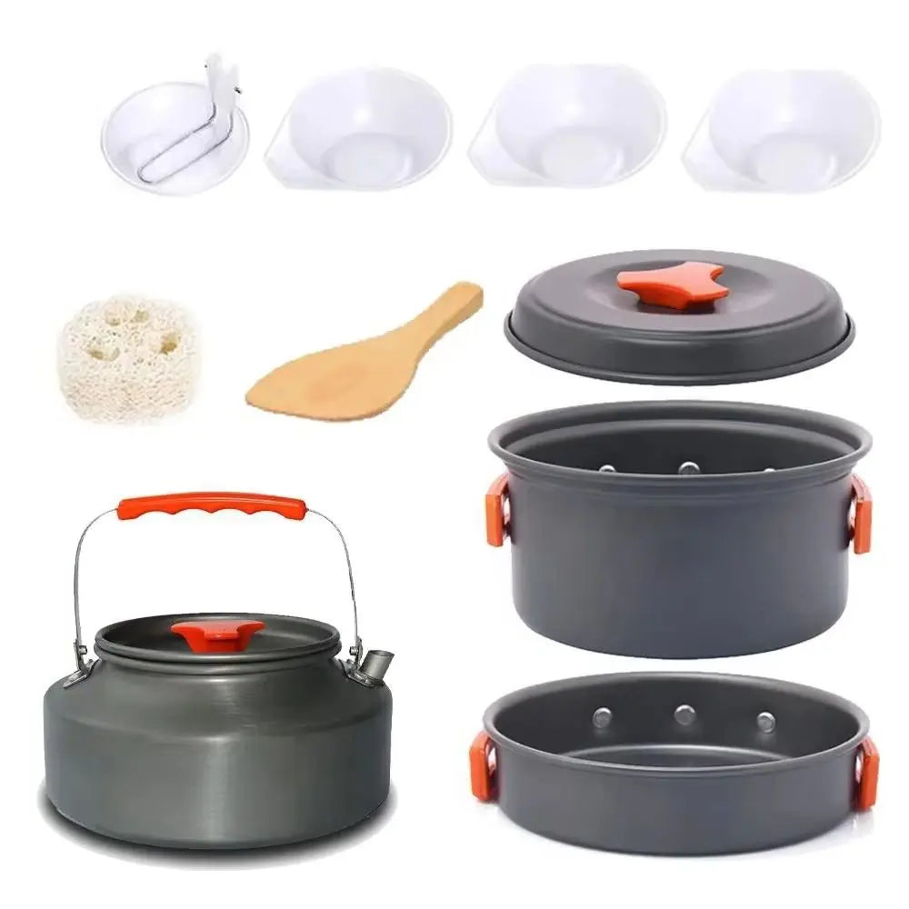 Outdoor Camping Cookware Set - Portable Kitchen Gear Utensils Dishes Bowler Pots And Bowls for Hiking Picnic Travel