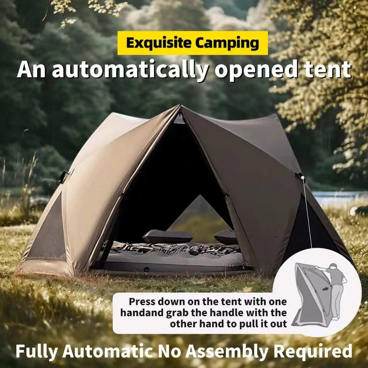 2024Seaside beach park quick-open tent outdoor portable folding camping tent equipped with full sunshade and rainproof