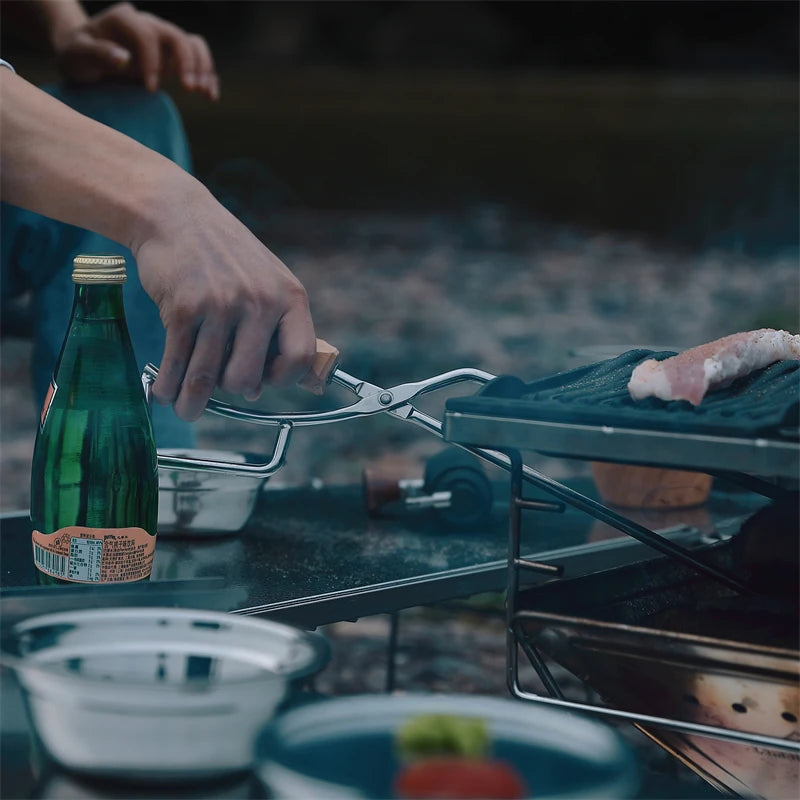 Campingmoon Folding Garden Steel Firewood Tongs Camping Portable foldable outdoor camping Charcoal Tongs