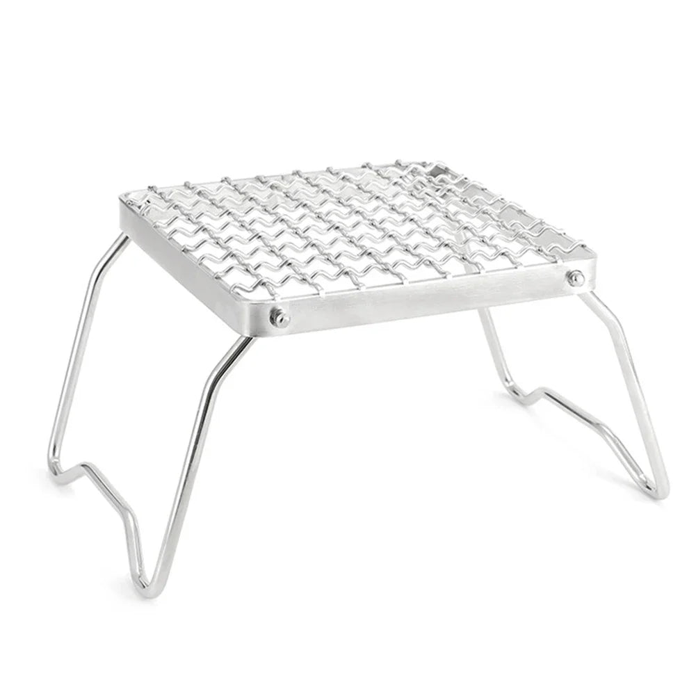 Folding Campfire Grill Portable Stainless Steel Camping Grill Grate Gas Stove Stand Multifunctional Outdoor Wood Stove Stand