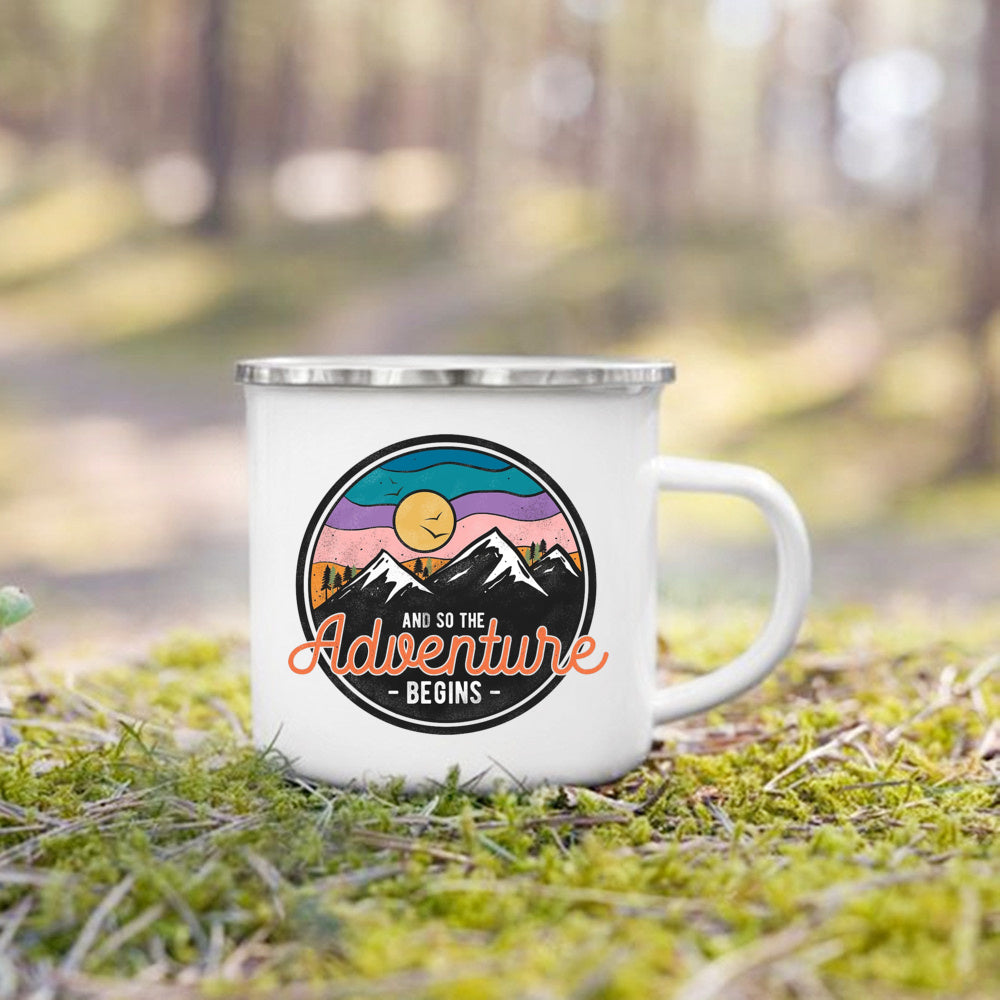 Life Is Better By The Campfire Printed Camper Mugs Camping Enamel Mug Adventure Campfire Party Beer Juice Cup Gifts for Camper