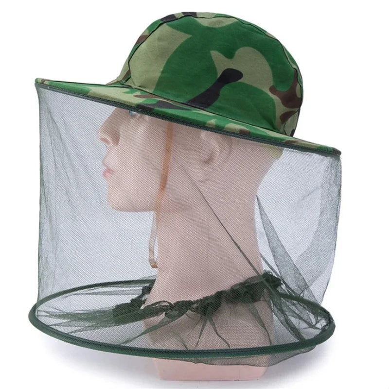Camouflage Male Fishing Hat Anti-bee Insect Anti-mosquito Net Anti-insect Mesh Fishing Hat Outdoor Hat with Sun Cover