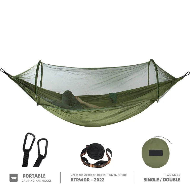 Outdoor Camping Hammock with Mosquito Net Anti-rollover Hammock Automatic Quick-opening Camping Equipment Outdoor Furniture
