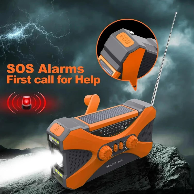 10000mAh Solar Power Bank Solar Crank Radio AM/FM Weather Alert Dual Stereo Speakers Phone Charger with LED Torch and SOS Alarm