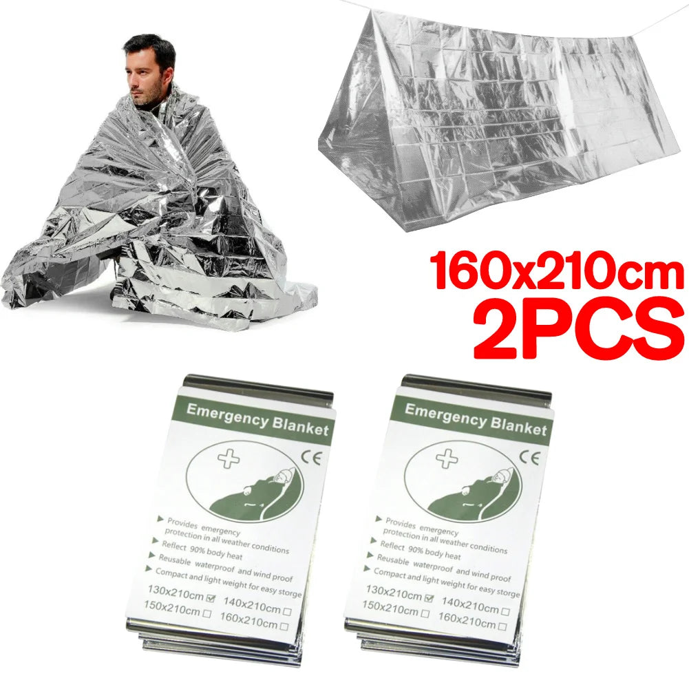 Silver Emergency Survival Thermal Blanket Outdoor Sleeping Bag Waterproof Windproof Reusable Cover for Exploration