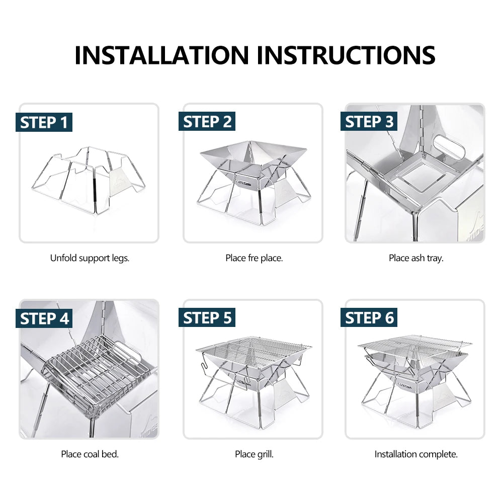 Widesea Windproof Wood-Burning Camping Grill Outdoor Stainless Steel Wilderness Survival BBQ Equipment for Tourists