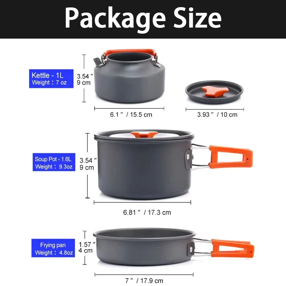 Outdoor Camping Cookware Set - Portable Kitchen Gear Utensils Dishes Bowler Pots And Bowls for Hiking Picnic Travel