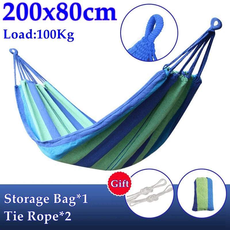 Outdoor Canvas Hammock Portable Thickened Anti-Rollover 2 Persons Striped Hammock Garden Travel Camping Hanging Swing Hammock