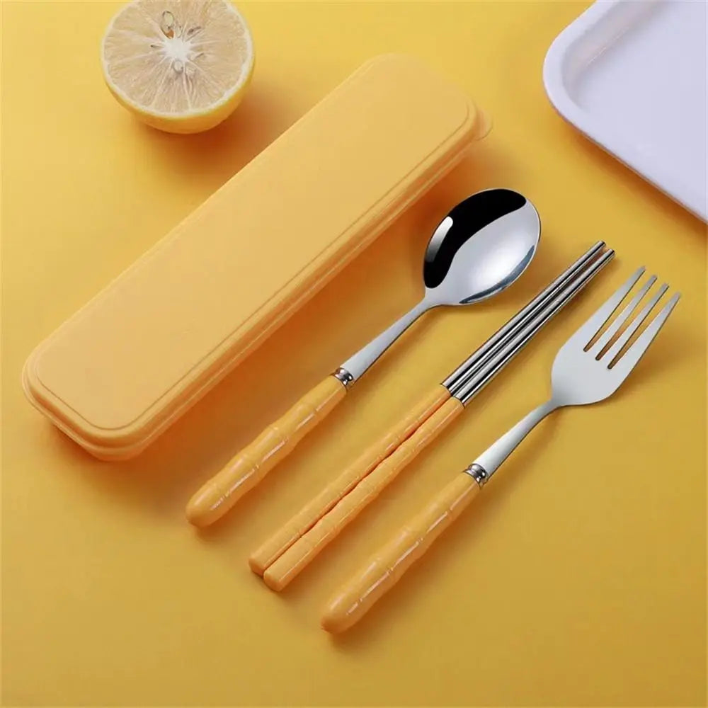 Stainless Steel Camping Utensils Set Chopsticks Eco-Friendly Travel Cutlery Dinnerware 3-in-1 Camping Spoon Fork Daily Use