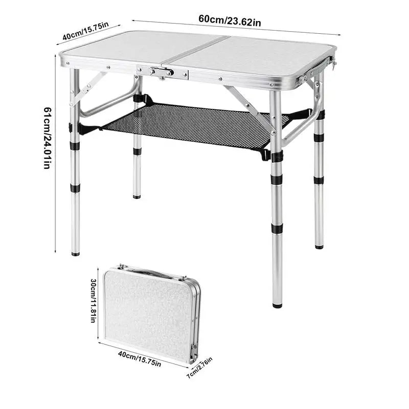 Camping Table Aluminum Camping Table With 3 Adjustable Height Lightweight Camp Accessories With Handle Storage Net Outdoor
