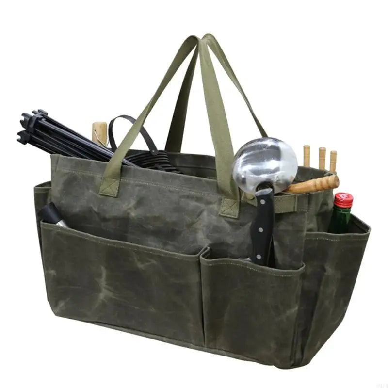 P9FB Outdoor Camping Pot Organizers Bag Crafted from Water Resistant Waxed Canvas with Spacious Interior for Cookware & Tool