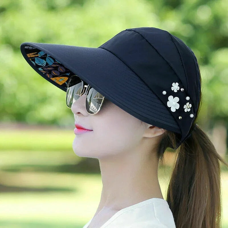 Sun Hat Summer Shade Fashion Women Ladies Summer Vacation Wide Brim Foldable Anti-UV Beach Visor Caps Empty Top Hats Korea Style