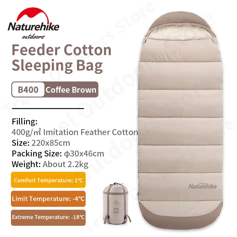 Naturehike Outdoor Sleeping Bag Cotton Envelope Style Spliceable Double Quilt Camping Keep Warm Sleeping Bags Machine Washable