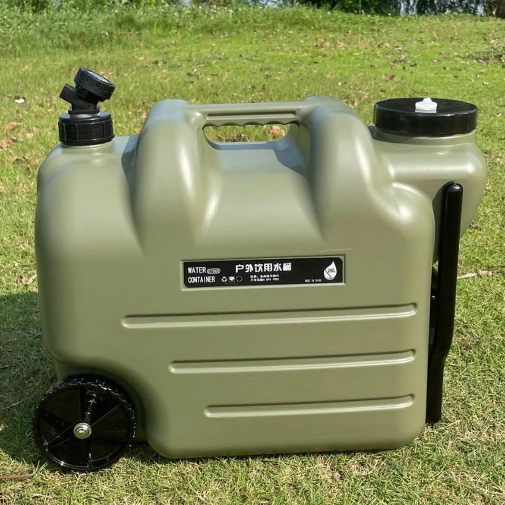 28L Car Drinking Water Storage Box Outdoor Portable Car Water Storage Box No Leakage with Faucet & Wheel for Camping Outdoor BBQ