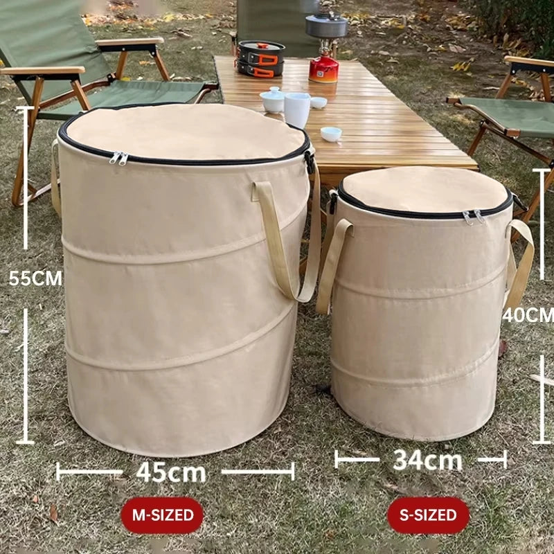 Camping Trash Can Pop-up Circular Storage Pail Canvas Foldable Recycling Bin Outdoor Garbage Garden Yard Garbage Bag