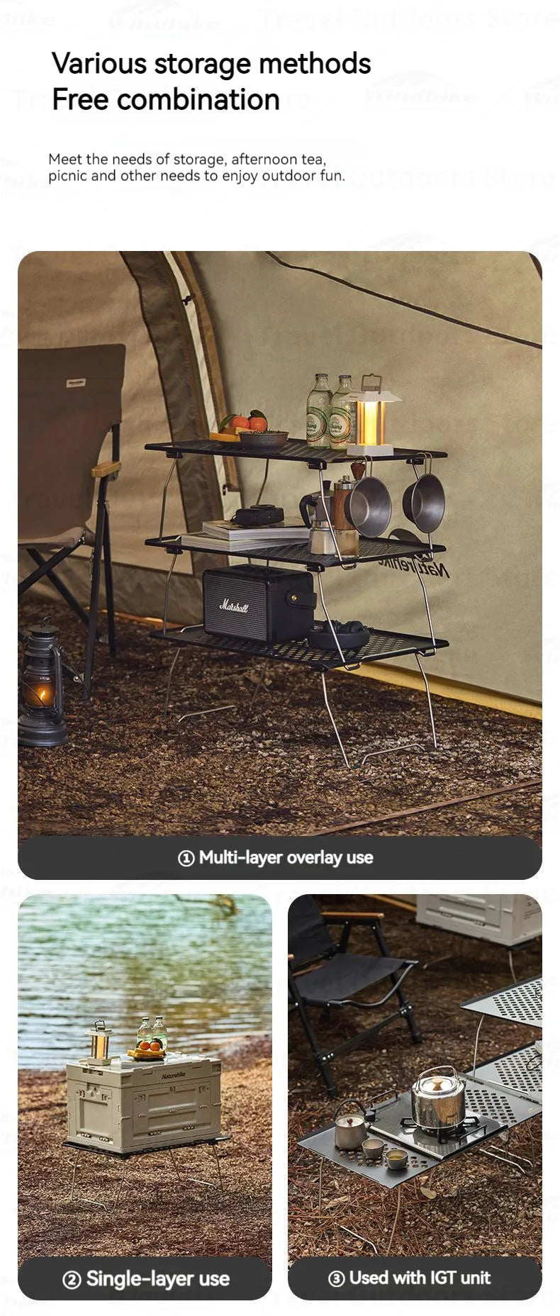 Naturehike Outdoor Folding Table Stainless Steel Camping Table Picnic Barbecue Chicken Rolls Outdoor Table Portable Picnic Table