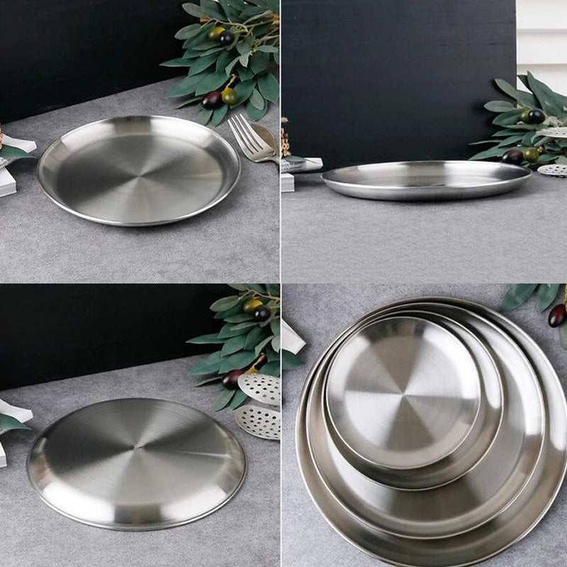 Camping Tableware Plate Stainless Steel Portable Cutlery Camping Supplies Outdoor Picnic Tourist Dishes Camping Utensils