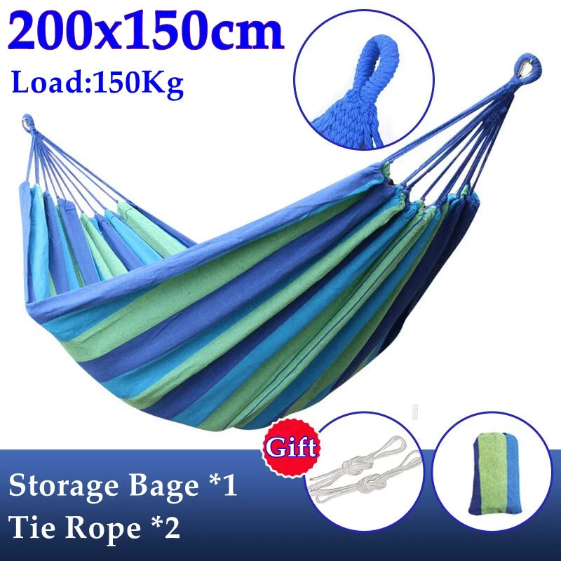 Outdoor Canvas Hammock Portable Thickened Anti-Rollover 2 Persons Striped Hammock Garden Travel Camping Hanging Swing Hammock