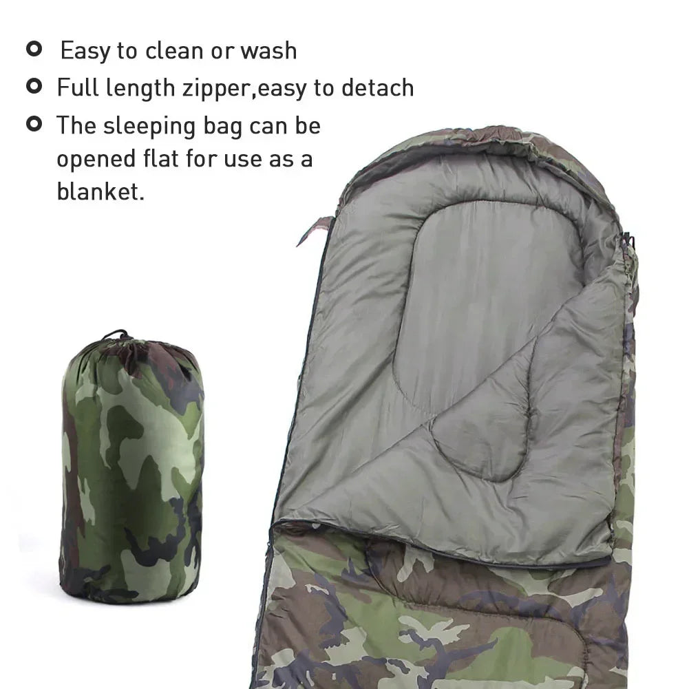 Down sleeping bag Camping Camouflage Sleeping Bag Outdoor Leisure Cotton Envelope Style Sleeping Bag With Hood Waterproof