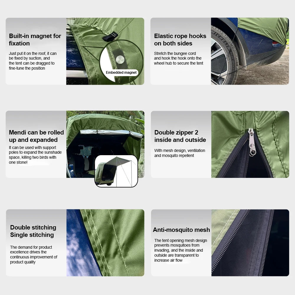 SUV Car Roof Tent, Waterproof Tailgate Awning for Camping, 3-4 Person Universal Sun Shelter with UV Protection