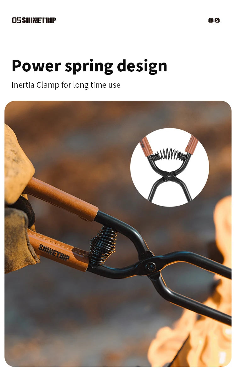 ShineTrip-Camping Fire Poker Outdoor BBQ Thickened Anti-Scald Carbon Fire Poker Lightweight Portable Carbon Steel Fire Poker