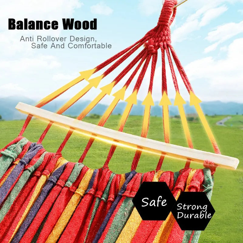Outdoor Canvas Hammock Portable Thickened Anti-Rollover 2 Persons Striped Hammock Garden Travel Camping Hanging Swing Hammock