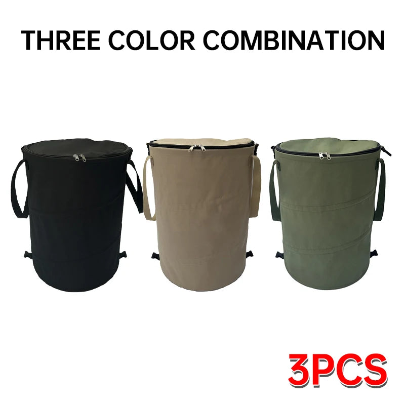 Camping Trash Can Pop-up Circular Storage Pail Canvas Foldable Recycling Bin Outdoor Garbage Garden Yard Garbage Bag