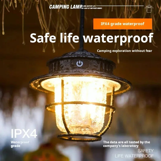 Camping Lamp Outdoor Retro Hanging Lamp Portable Stepless Dimming Camping Light Waterproof Rechargeable Outdoor Light Lantern