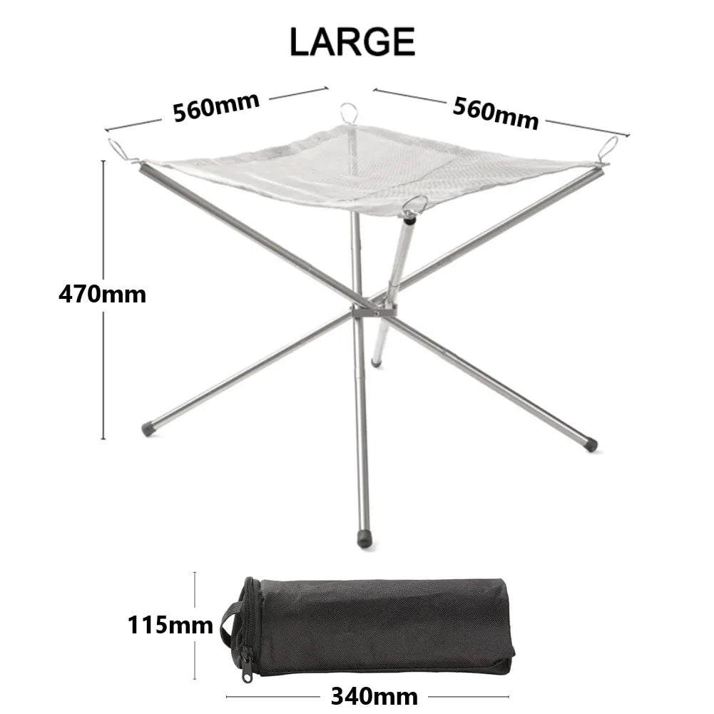 Portable Camping Fire Pit Grill Stainless Steel Mesh Fire Pit Wood Stove Stand Foldable Fire Frame Rack Outdoor BBQ Bonfire