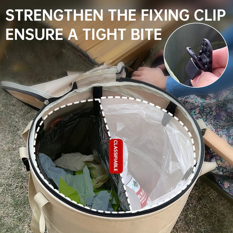 Camping Trash Can Pop-up Circular Storage Pail Canvas Foldable Recycling Bin Outdoor Garbage Garden Yard Garbage Bag