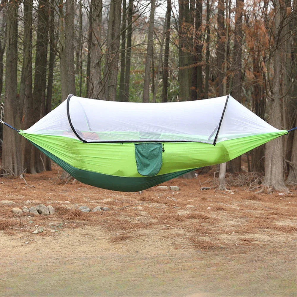Camping Hammock And Portable Travel Outdoor Hanging Sleeping Hammock With Mosquito Net Single And Double Size Nylon Fabric
