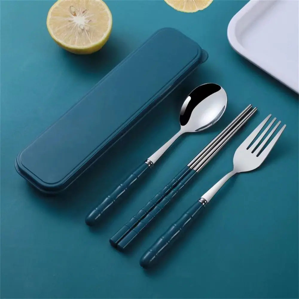 Stainless Steel Camping Utensils Set Chopsticks Eco-Friendly Travel Cutlery Dinnerware 3-in-1 Camping Spoon Fork Daily Use