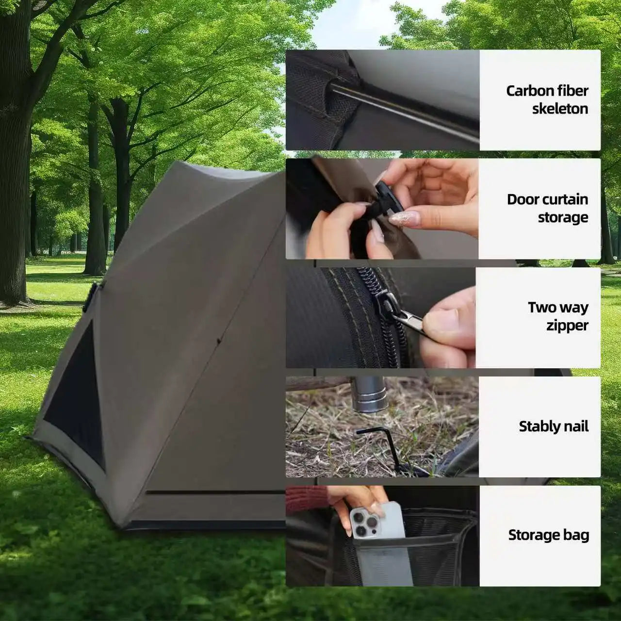 2024Seaside beach park quick-open tent outdoor portable folding camping tent equipped with full sunshade and rainproof