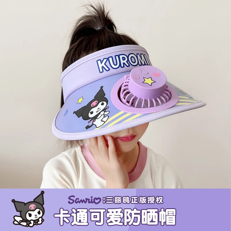 Sanrio Kids Cooling Hat With USB Fan Sun Protection Summer Outdoor Adjustable Sun Visor For Boys Girls Cute Cartoon Beach Cap