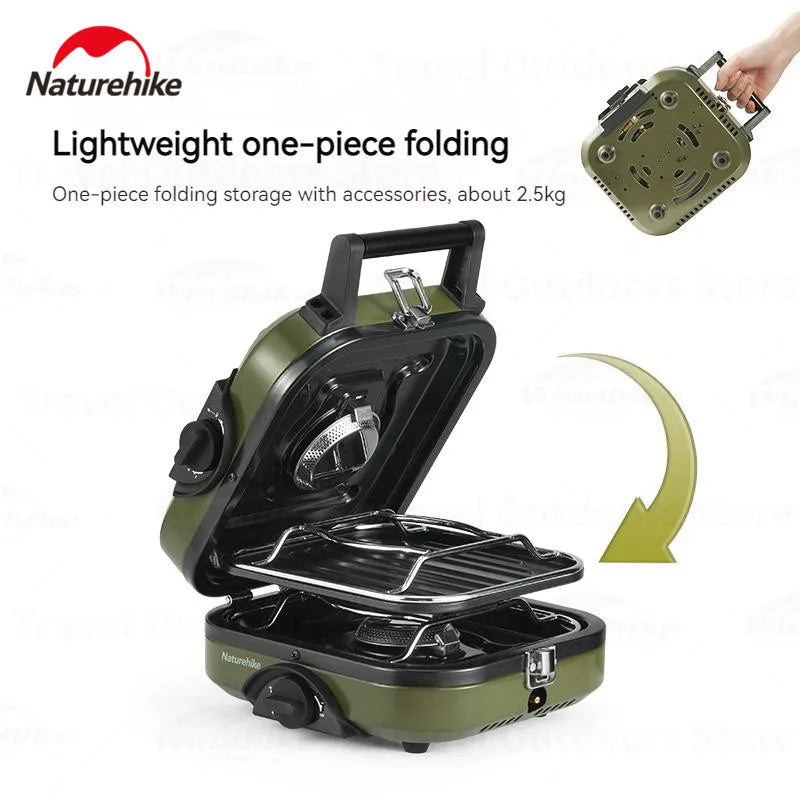 Naturehike Double Fire Gas Camping Folding Gas Stove Outdoor Equipment Burner Electronic Ignition Cooker High Power Portable