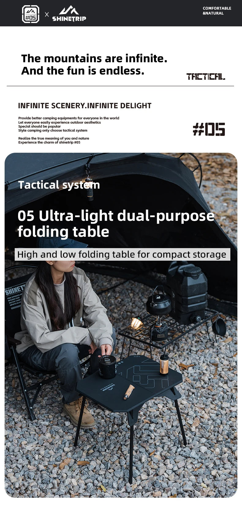 ShineTrip 05 Series Ultralight Dual Purpose Table Outdoor Camping Portable Table Folding Abs Desktop and Aluminum Stand