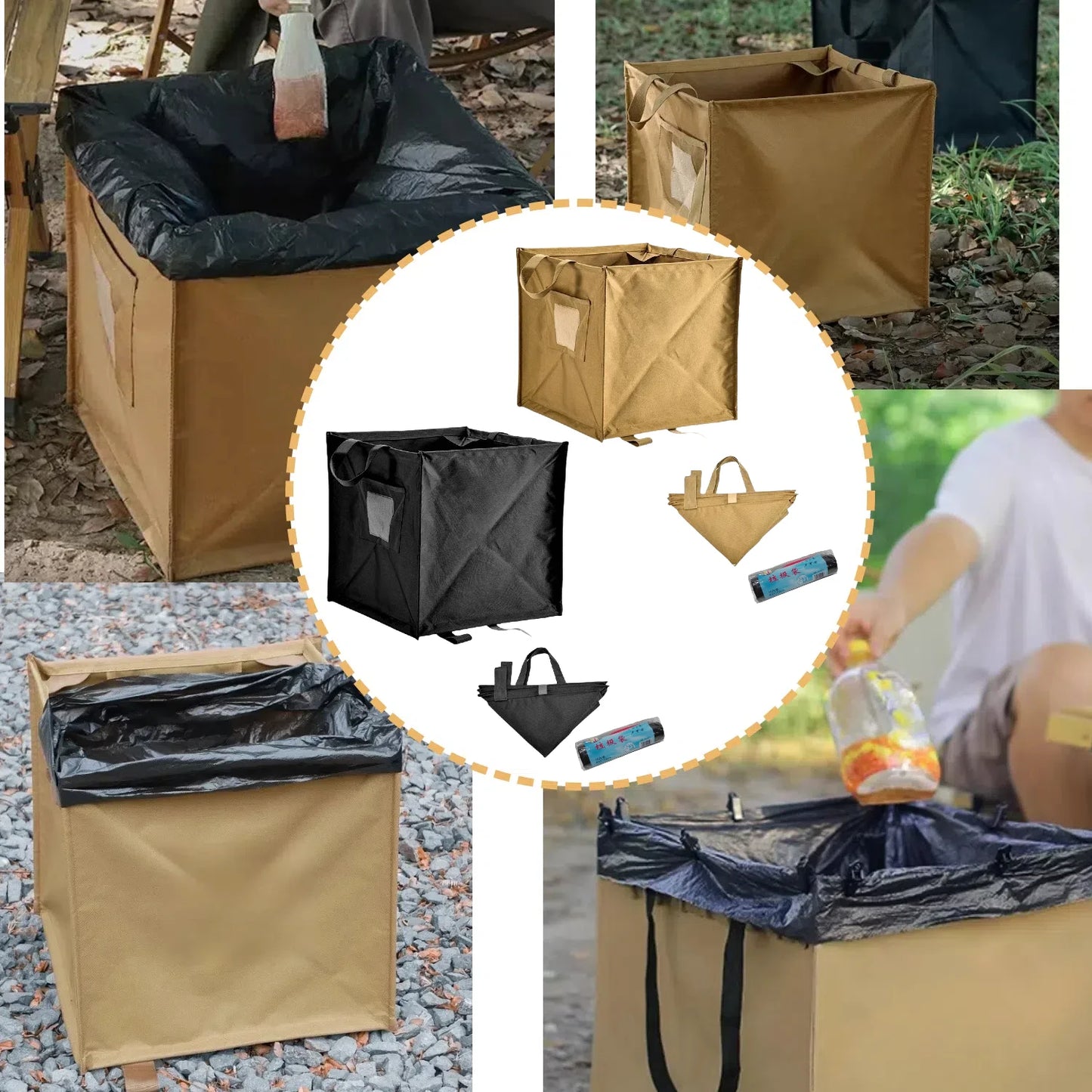 Trash Storage Basket with Rope Storage for Outdoor Camping Trash Organizers