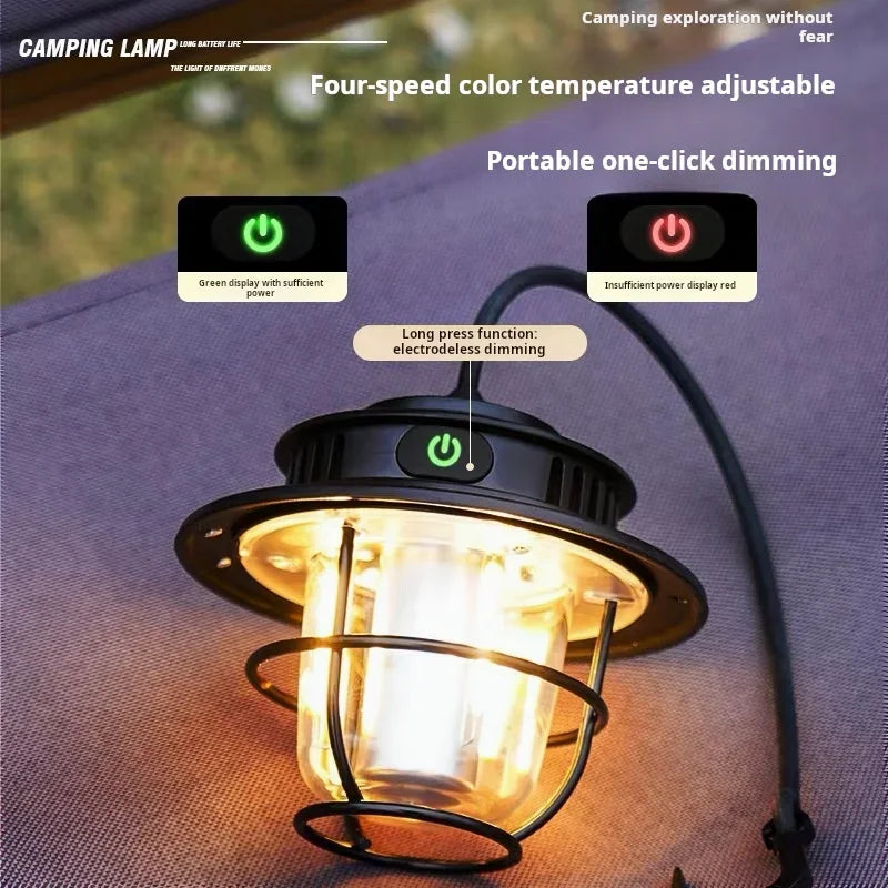 Camping Lamp Outdoor Retro Hanging Lamp Portable Stepless Dimming Camping Light Waterproof Rechargeable Outdoor Light Lantern