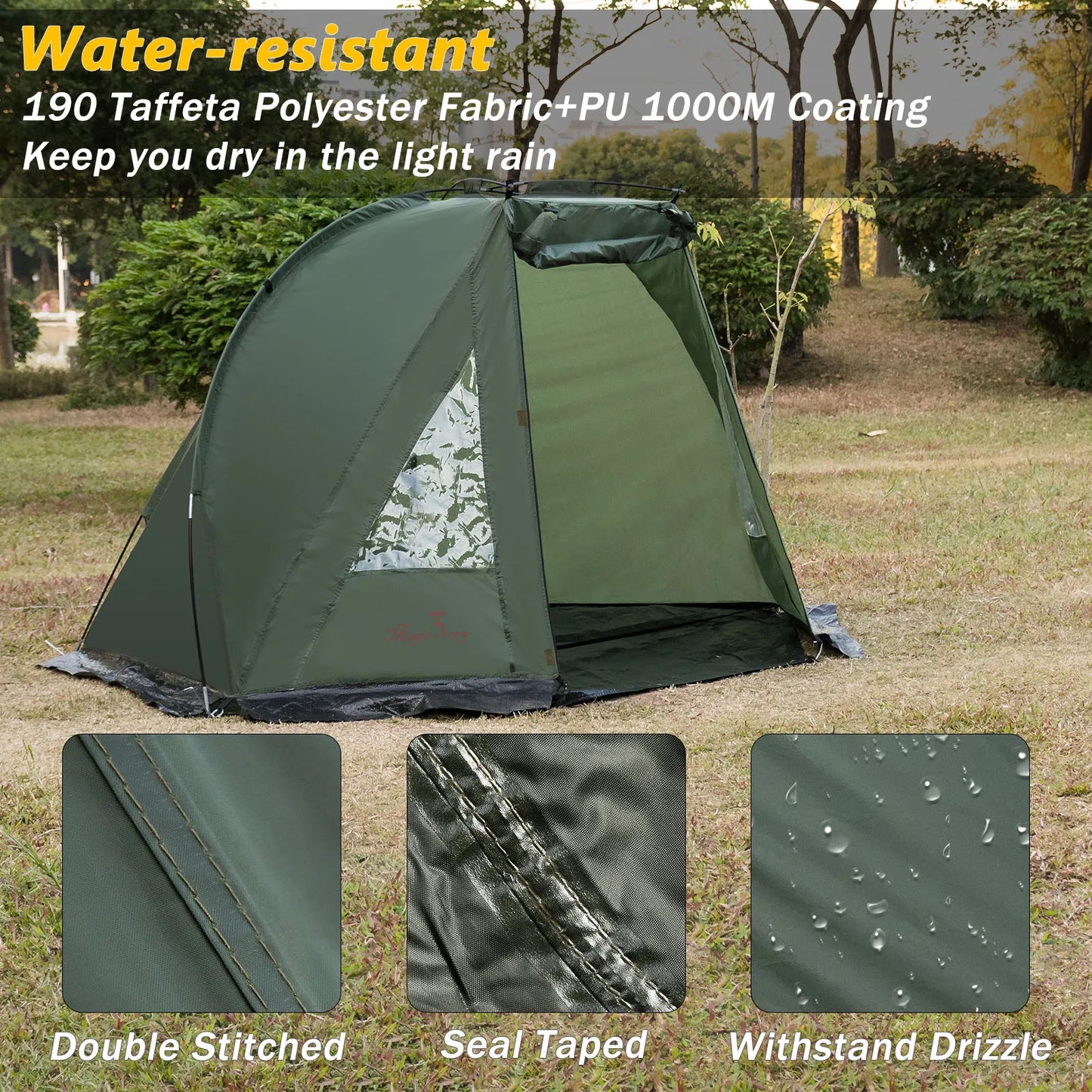 1-2 Person Outdoor Camping Shelter Tent for Carp Fishing Bivvy Hunting Travel Adventure Quick Erect Waterproof Rainproof Green