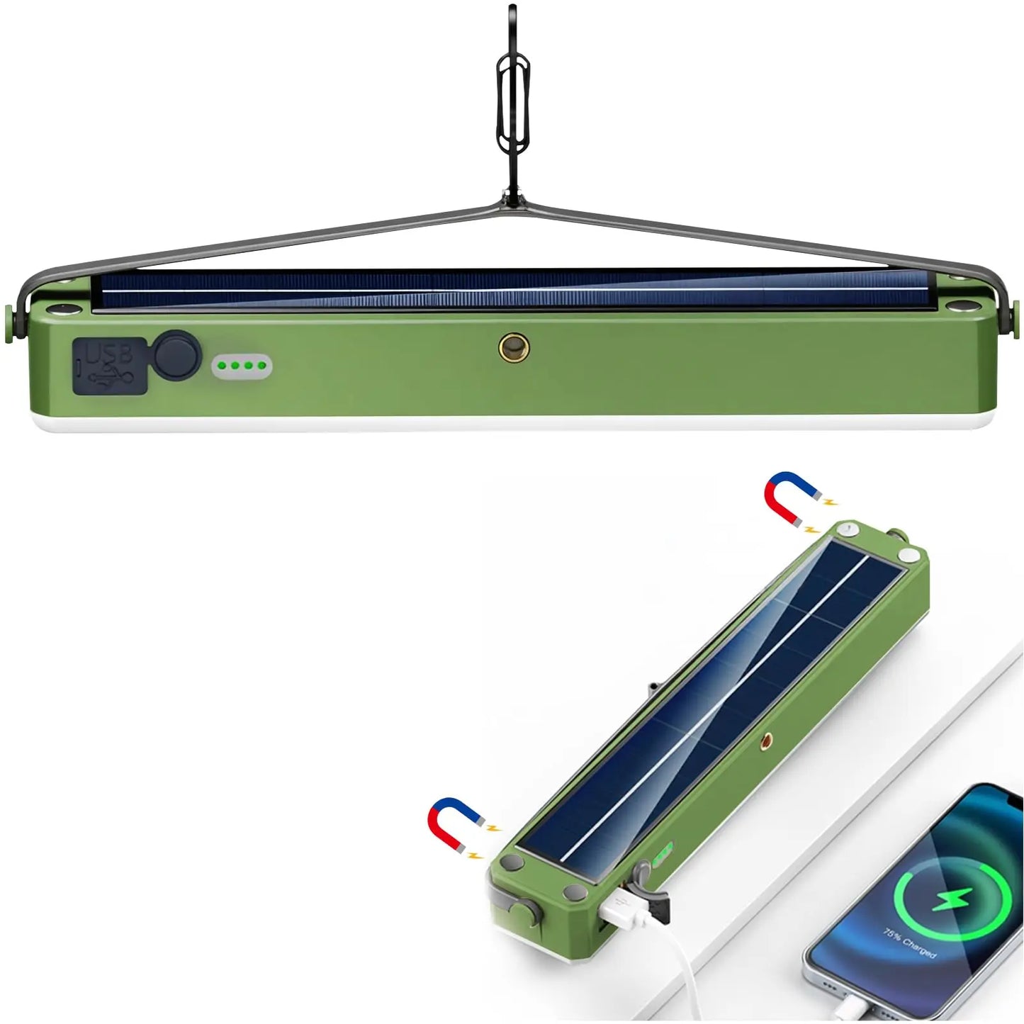 Solar Camping Lantern - 5400mAh Power Bank,2500LM IPX5 Waterproof,4 Modes & Magnetic Hook - Portable Camping Light Bar for Tent