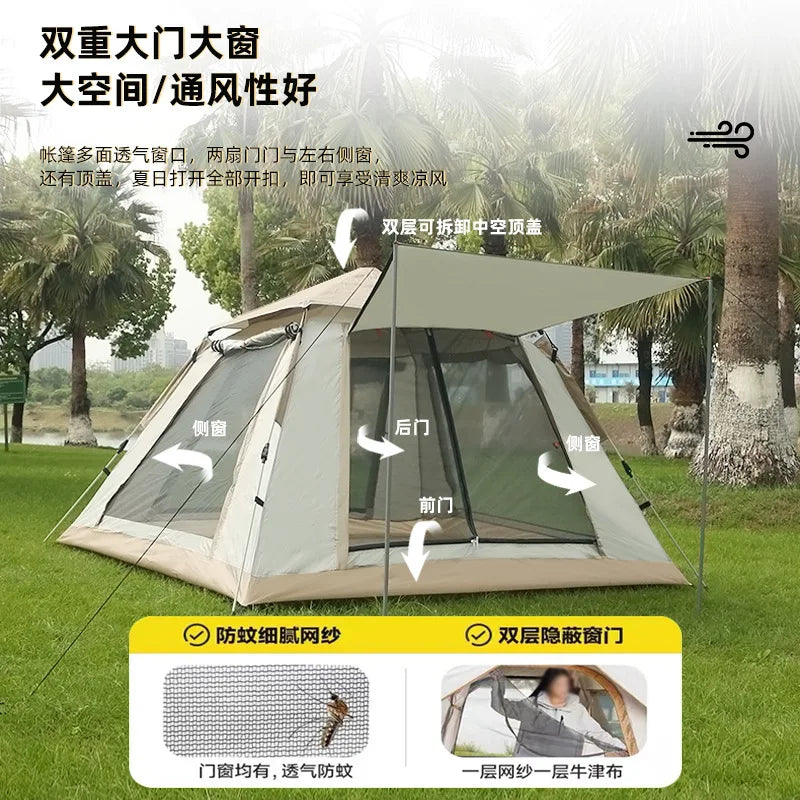 Tent outdoor camping 3-4 people, fully automatic beach folding portable quick opening, rainproof and sunscreen, wild camping
