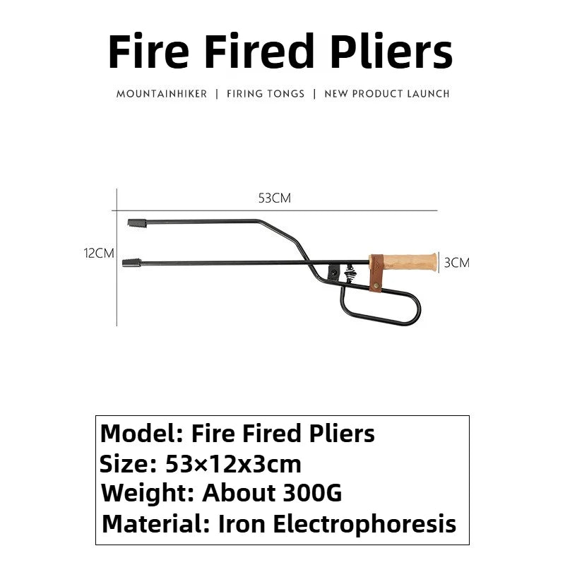 MOUNTAINHIKEOutdoor camping can be done by blowing fire barbecuing iron duck billed fire tongs solid wood handles charcoal clips