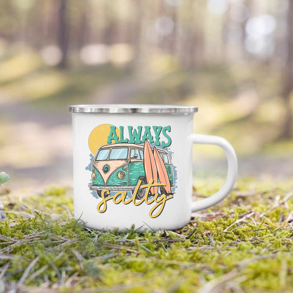 Life Is Better By The Campfire Printed Camper Mugs Camping Enamel Mug Adventure Campfire Party Beer Juice Cup Gifts for Camper