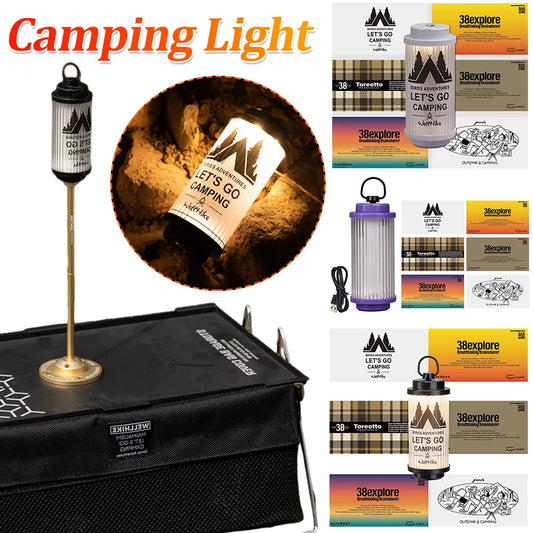 Camping Light LED Camping Lantern Type-C Rechargeable Stepless Dimmable Atmosphere Light with Magnetic Base for Camping Hiking