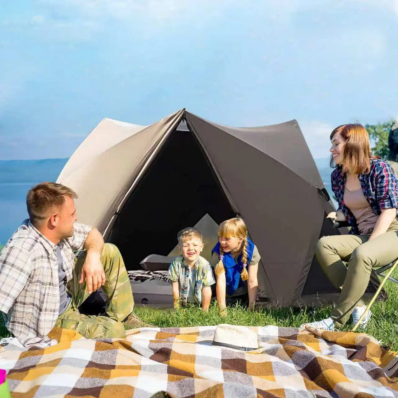 2024Seaside beach park quick-open tent outdoor portable folding camping tent equipped with full sunshade and rainproof