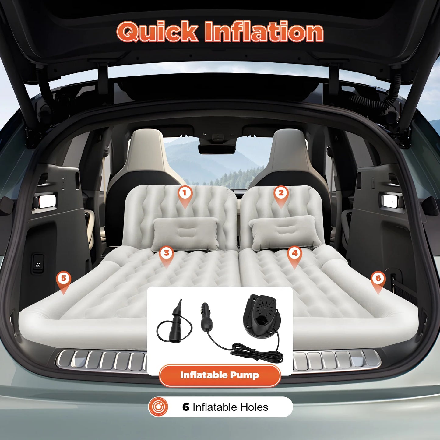 SUV Car Air Mattress, Removable Inflatable Mattress with 2 Cushions & Pump, Thickened Air Bed for Travel Camping Activities