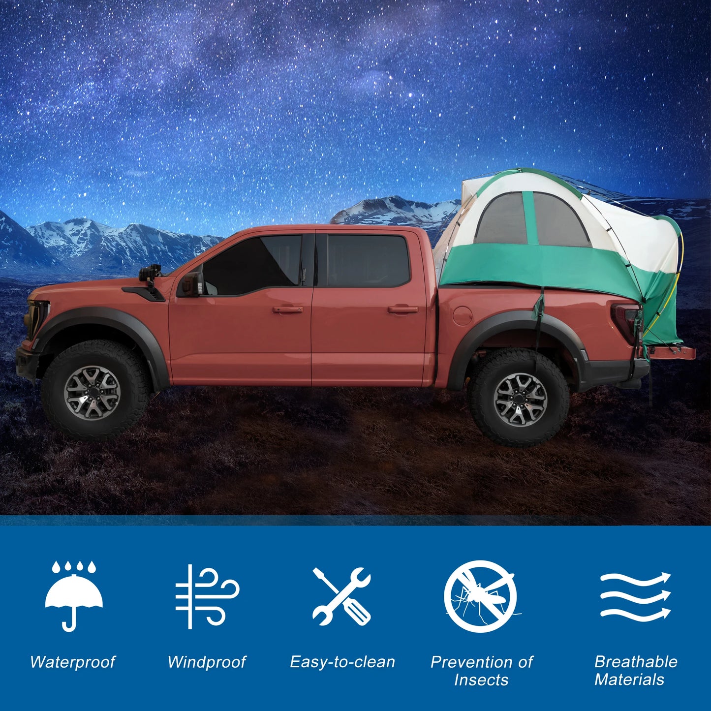 X AUTOHAUX Pickup Truck Tent Waterproof PU2000mm Double Layer for 5.5-6.5 FT Truck Bed Portable Truck Bed Tent with Carry Bag