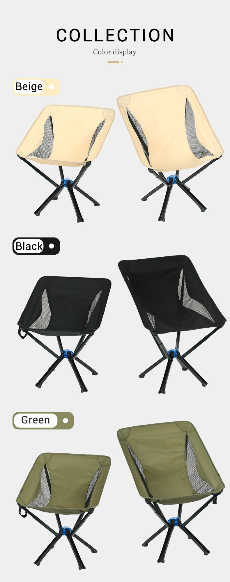 Small Portable Folding Camping Chair Outdoor Backpacking Picnic Travel One Button Quick Open